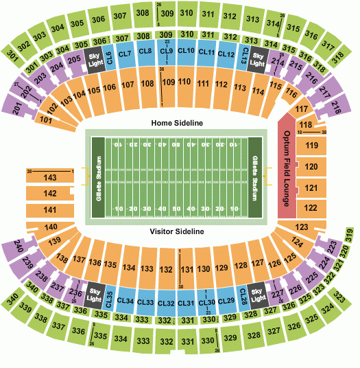 Gillette Stadium Seating Charts Rows Seat Numbers And Club Seats
